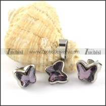 Clear Grey Crystal Butterfly Stainless Steel Jewelry Set -s000110