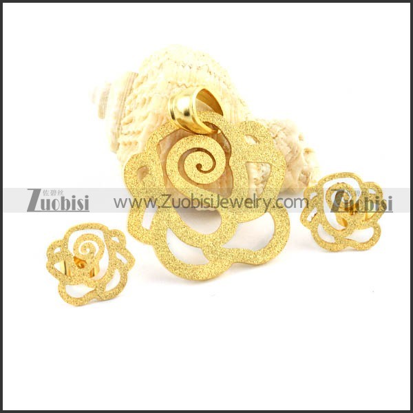 Gold Sand Rose Stainless Steel jewelry set-s000063