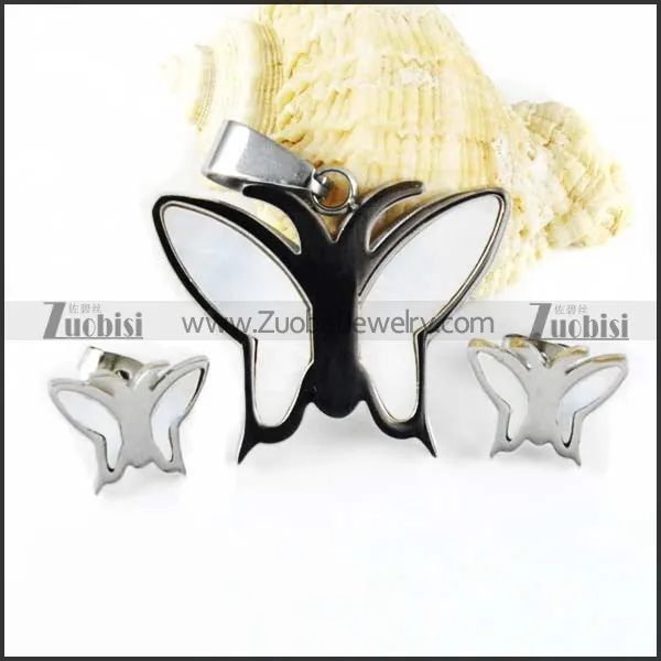 Silver Steel Butterfly jewelry set with Shell -s000020