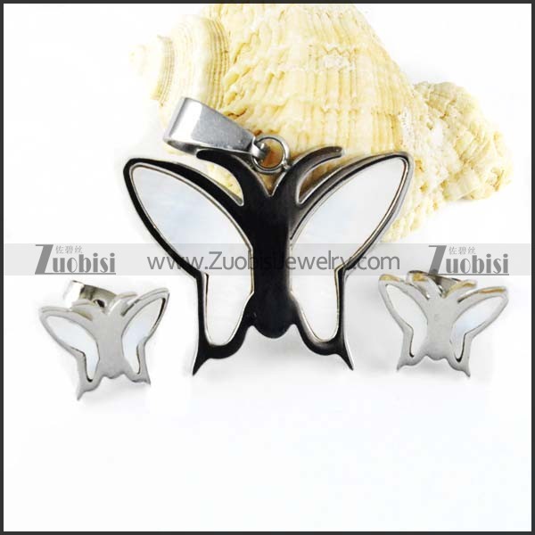 Silver Steel Butterfly jewelry set with Shell -s000020