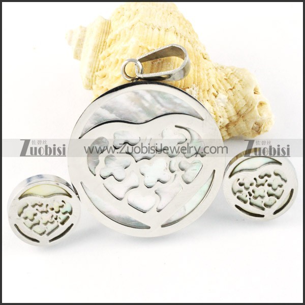 Silver Shell Heart Stainless Steel jewelry set-s000159