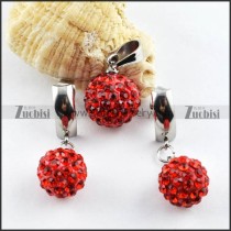 Stainless Steel jewelry set with Red Crystal Ball -s000081