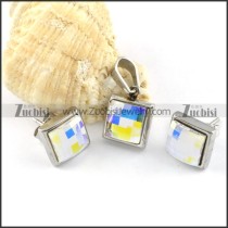 Square Colorful Crystal Mosaic Stainless Steel jewelry set-s000115