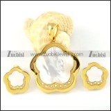 White Shell Plum Blossom Stainless Steel jewelry set-s000135