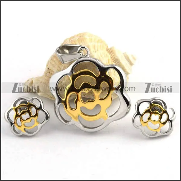 Hollow Rose Flower Stainless Steel jewelry set-s000051