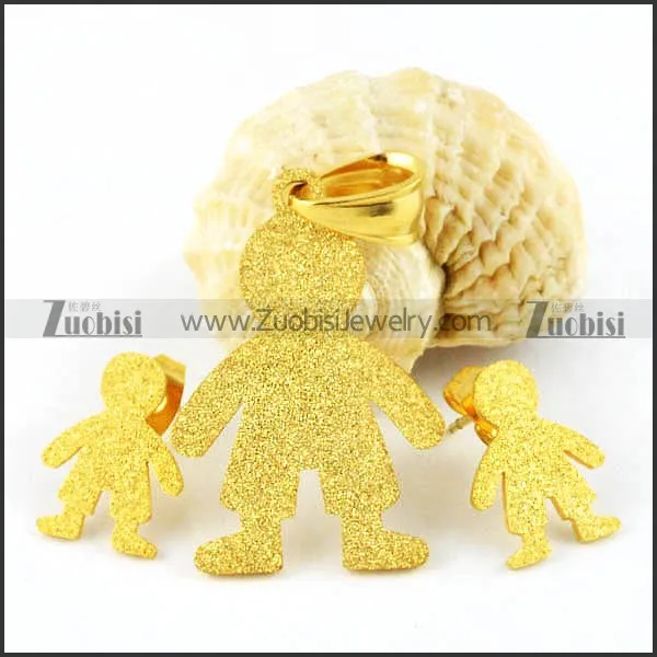 Gold Sand Stainless Steel Spadger jewelry set -s000095