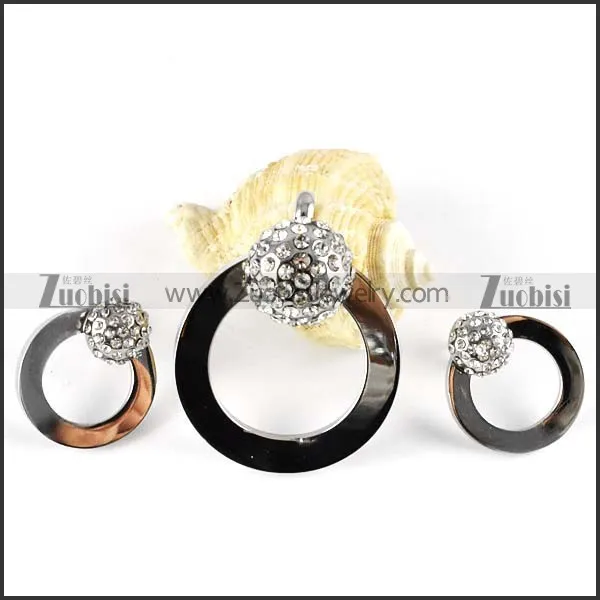 Silver Rhinestone Ball Jewelry Set in Steel -s000009