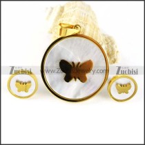 Gold Stainless Steel Butterfly jewelry set with shell -s000015