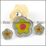 Epoxy Yellow & Red Plum Blossom Stainless Steel jewelry set-s000121