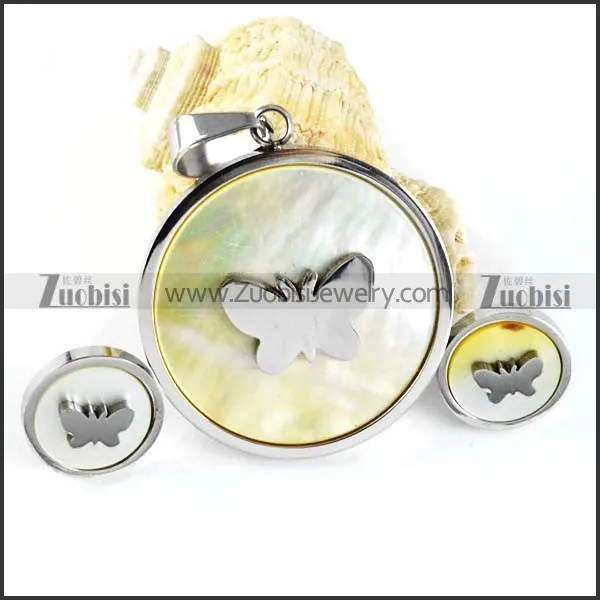 Silver Steel Butterfly jewelry set with shell -s000017
