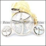 Silver Shell Dragonfly Stainless Steel jewelry set-s000149