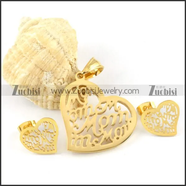Gold Hollow Heart Stainless Steel jewelry set-s000128