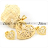 Gold Hollow Heart Stainless Steel jewelry set-s000128