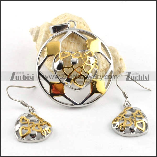 Hollow Round Stainless Steel jewelry set in two tones -s000024