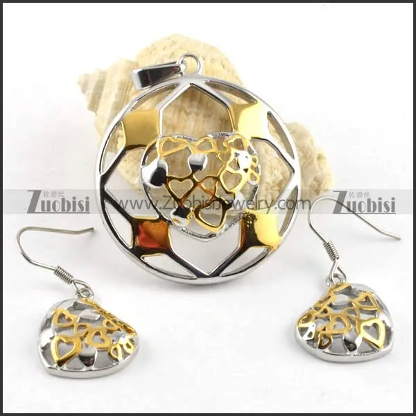 Hollow Round Stainless Steel jewelry set in two tones -s000024