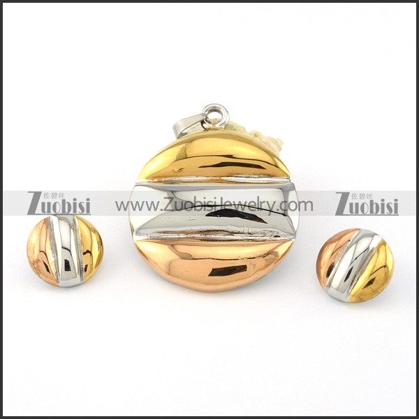 3 tones Jewelry Sets of Pendant and Earring -s000464