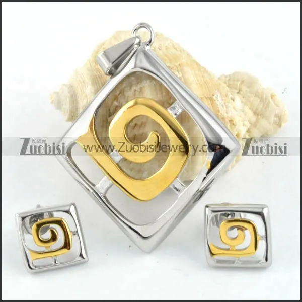 Two Tones Diamond Stainless Steel jewelry set -s000030