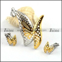 Gold & Silver Butterfly Stainless Steel jewelry set-s000048