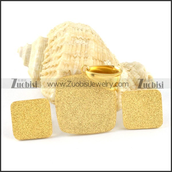 Gold Sand Square Stainless Steel jewelry set-s000096