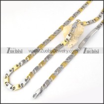 Two Tones Stainless Steel Necklace and Bracelet -s000160