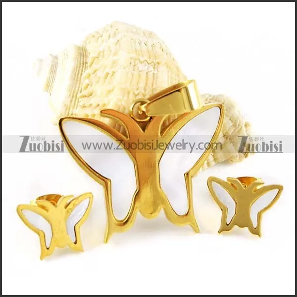Gold Butterfly jewelry set in steel -s000018