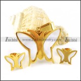 Gold Butterfly jewelry set in steel -s000018