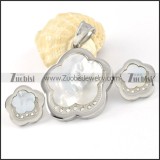 White Shell Plum Blossom Stainless Steel jewelry set-s000125