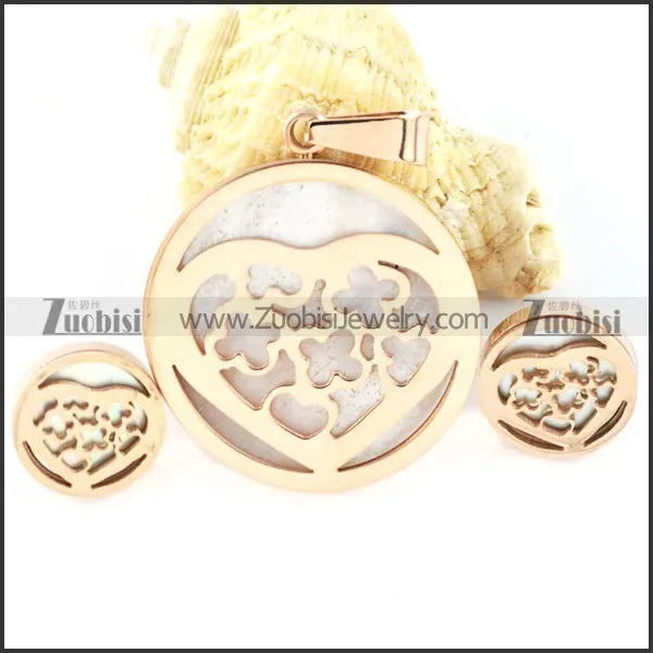 Rose Gold Shell Heart Stainless Steel jewelry set-s000157