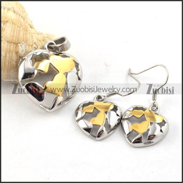 Hollow Heart Stainless Steel jewelry set with two plating -s000032