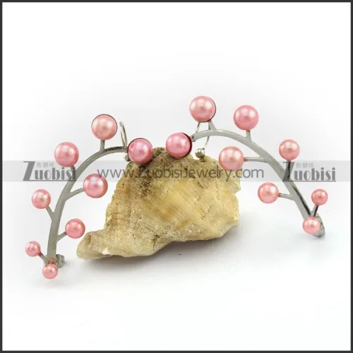 Unique Leaf Shaped Earring with Pink Plastic Pearls e001147