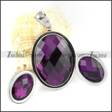Clear Purple Faceted Oval Stone Stainless Steel jewelry set -s000059