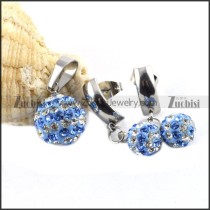 Stainless Steel jewelry set with Clear Blue Rhinestone Ball -s000073