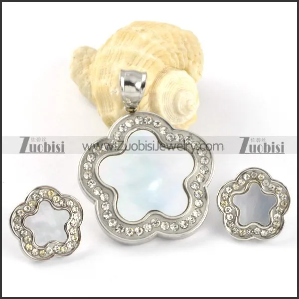 Epoxy Pure White Plum Blossom Stainless Steel jewelry set-s000123