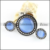 Light Blue Cat Eye Stone Stainless Steel jewelry set-s000061