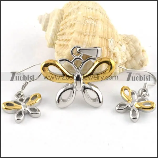 Two Tone Finishing Butterfly Stainless Steel jewelry set -s000029
