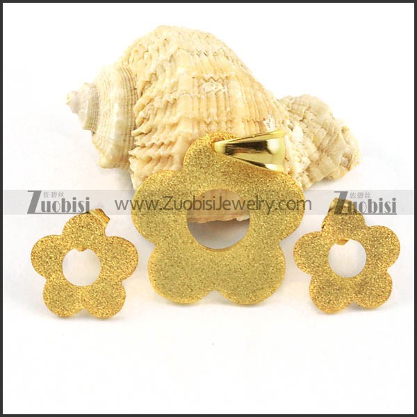 Gold Flower Stainless Steel jewelry set-s000091