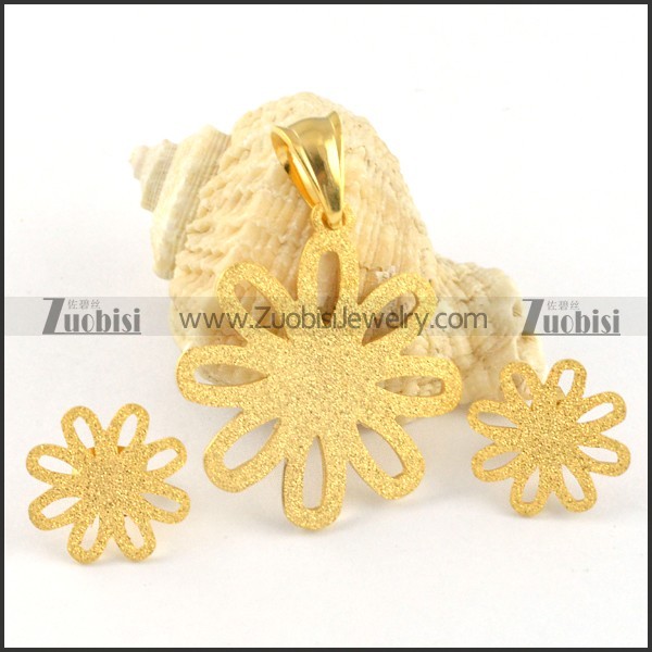 Golden Flower Stainless Steel jewelry set-s000100