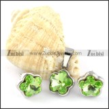 Clear Green Crystal Flower Stainless Steel Jewelry Set -s000107