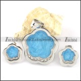 Blue Epoxy Plum Blossom Stainless Steel jewelry set-s000124