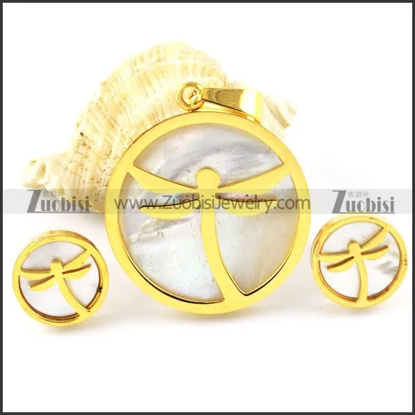 Yellow Gold Dragonfly Stainless Steel jewelry set-s000148