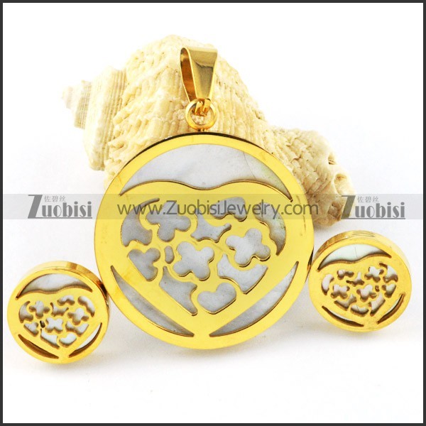 Yellow Gold Shell Heart Stainless Steel jewelry set-s000158