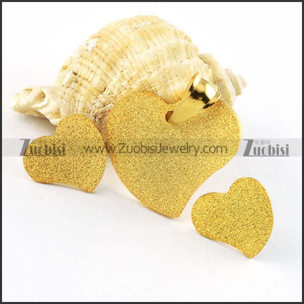 Gold Blasting Heart Stainless Steel jewelry set-s000092