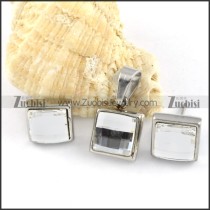 Clear Silver Square Crystal Stainless Steel jewelry set-s000116