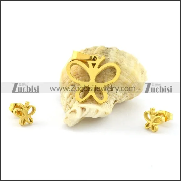 Gold Butterfly Jewelry Sets of Pendant and Earring -s000457