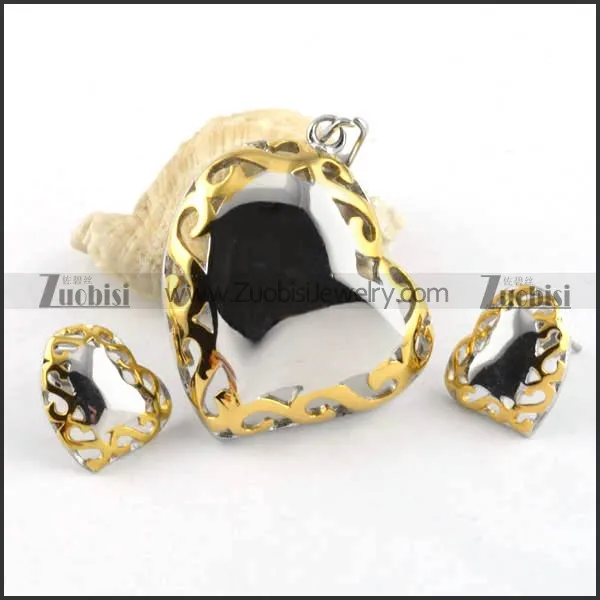 Shiny Heart Stainless Steel jewelry set in Hollowing -s000039