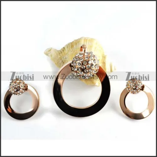 Rose Gold Rhinestone Ball Jewelry Set in Steel -s000008