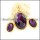Gold Stainless Steel jewelry set with Purple Faceted Stone -s000066