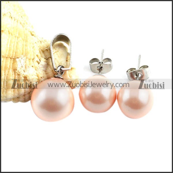 Pink Stainless Steel Pearl jewelry set-s000072