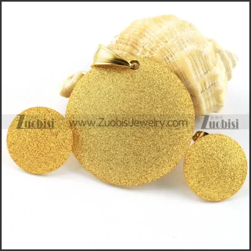 Gold Grit Blast Round Stainless Steel jewelry set-s000094
