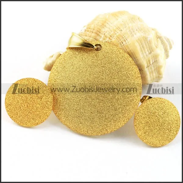 Gold Grit Blast Round Stainless Steel jewelry set-s000094